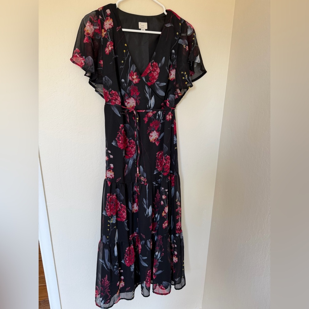 a new day Black Maxi Dress with Red Floral Print